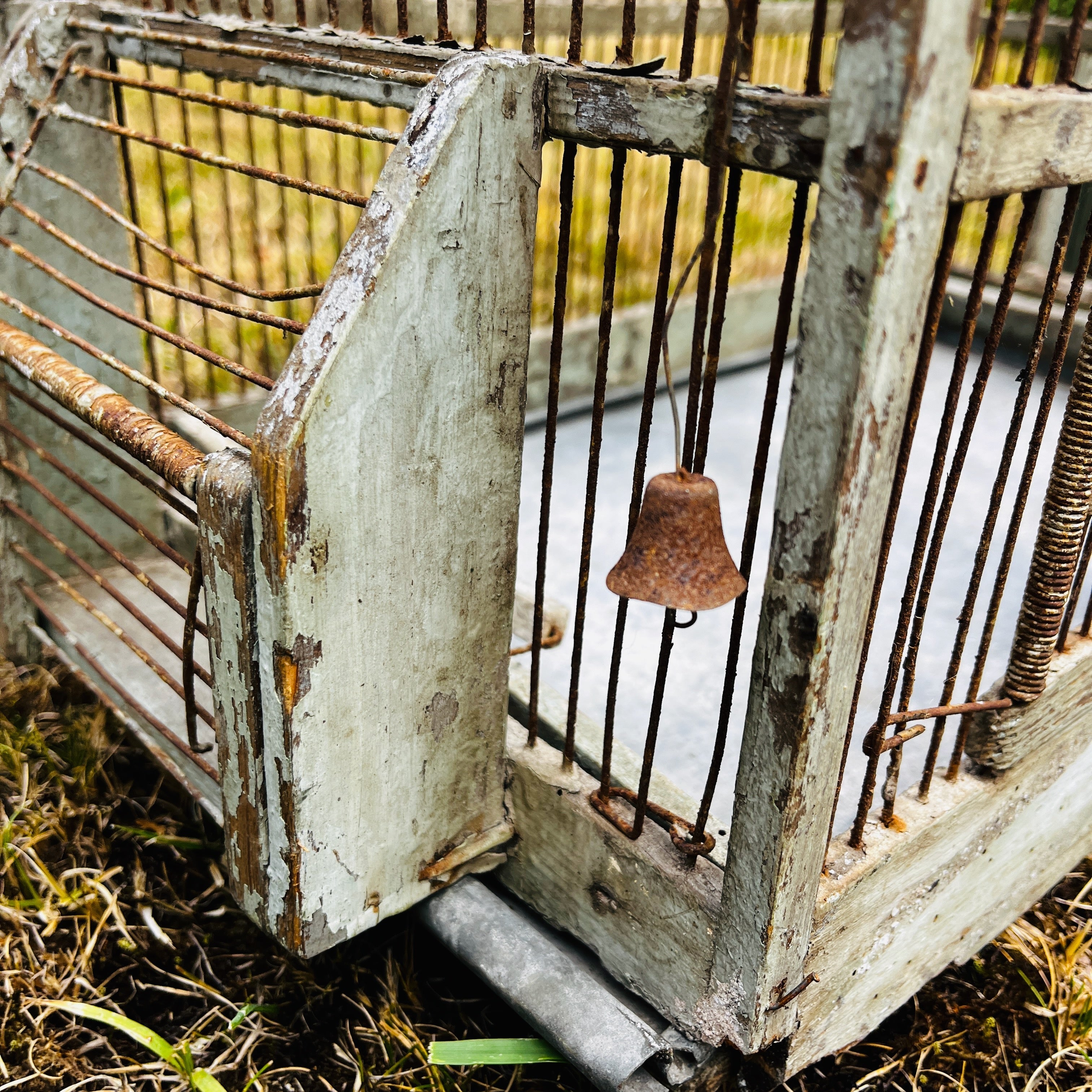 Large Vintage Metal & Wood Arched-Top Birdcage