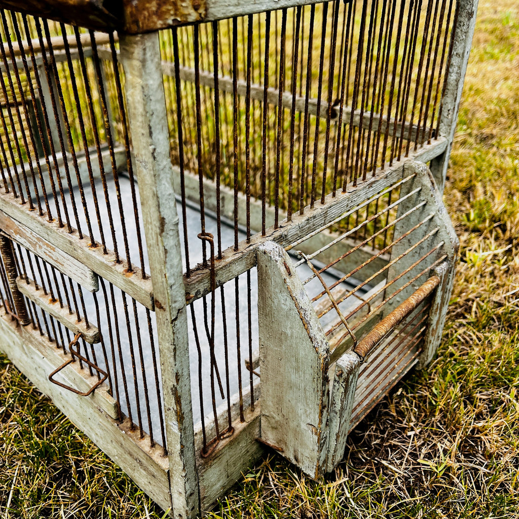 Large Vintage Metal & Wood Arched-Top Birdcage