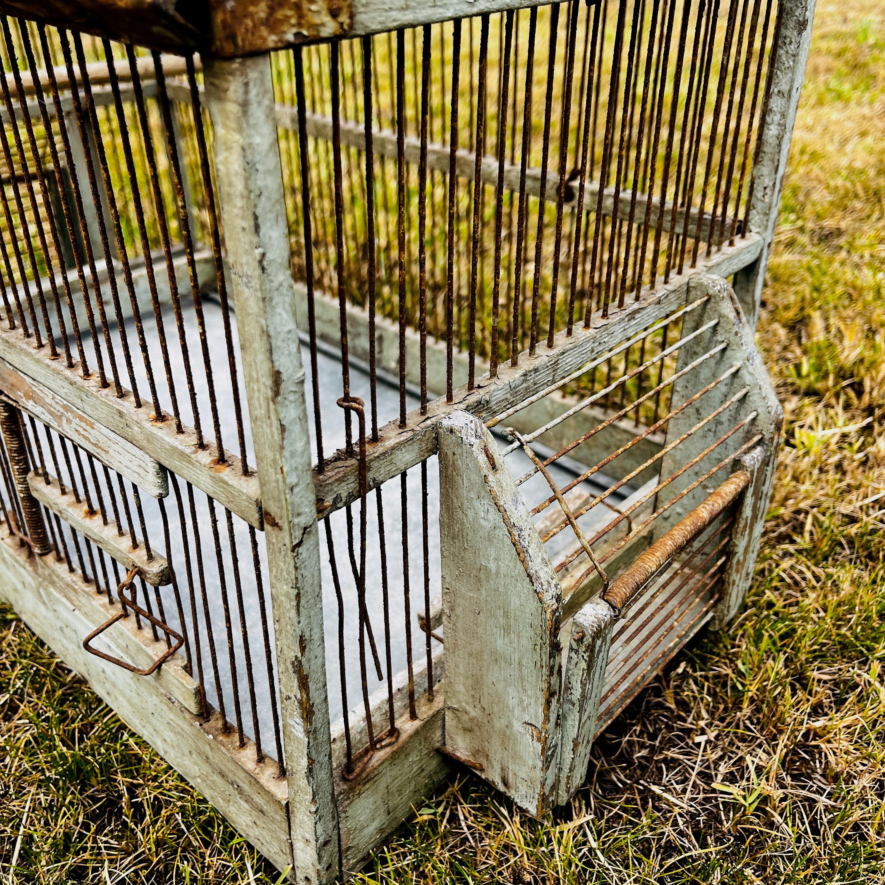 Large Vintage Metal & Wood Arched-Top Birdcage