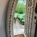 Large Vintage Ornate Oval Bevelled Mirror with White Carved Frame