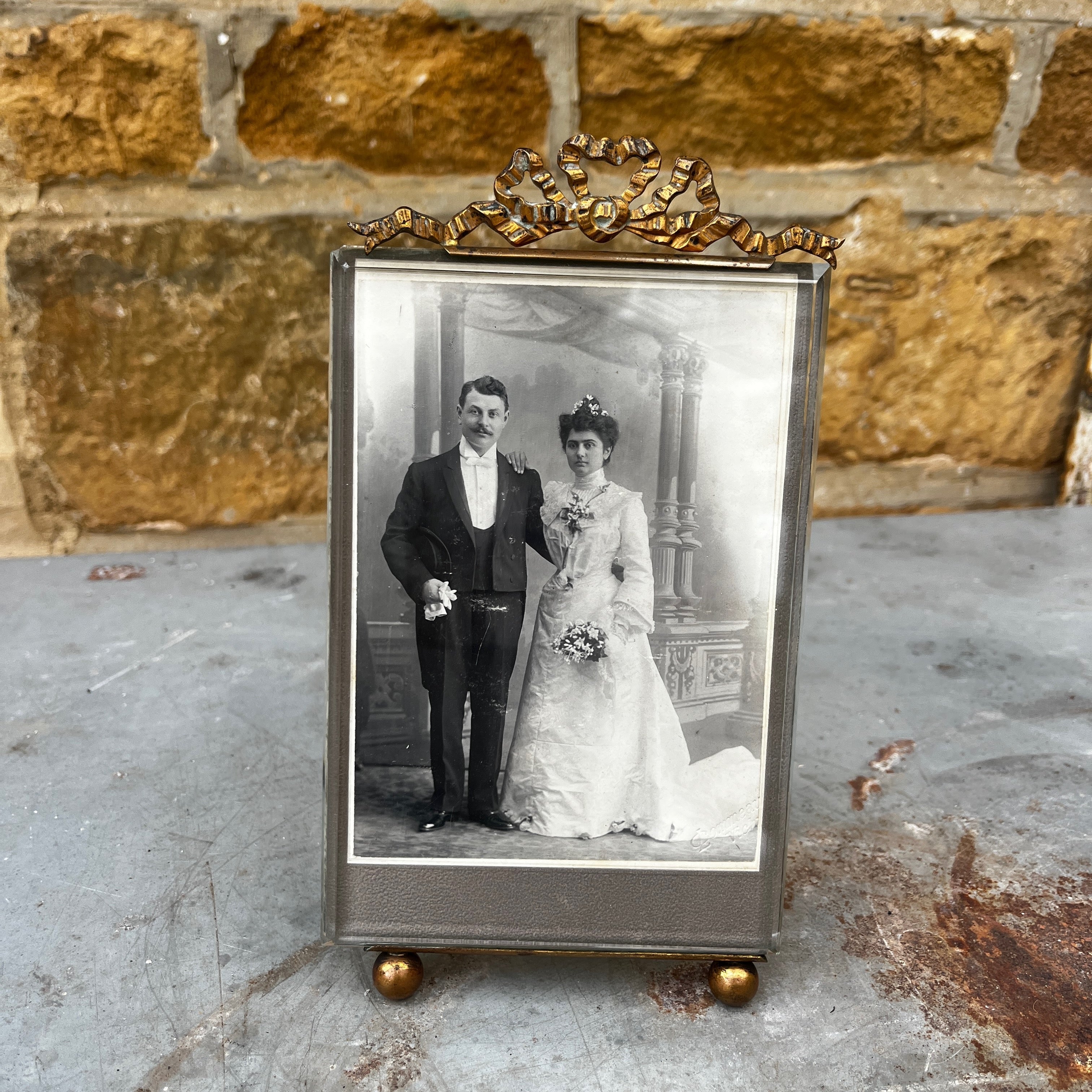 Antique French Bevelled Glass Photo Frame
