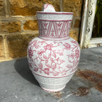 Antique Sarreguemines inronstone Pitcher with Pink Transferware Floral Pattern