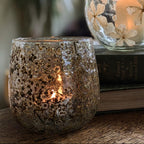 Large Glass Votive With Dried Embedded Flowers | 10cm