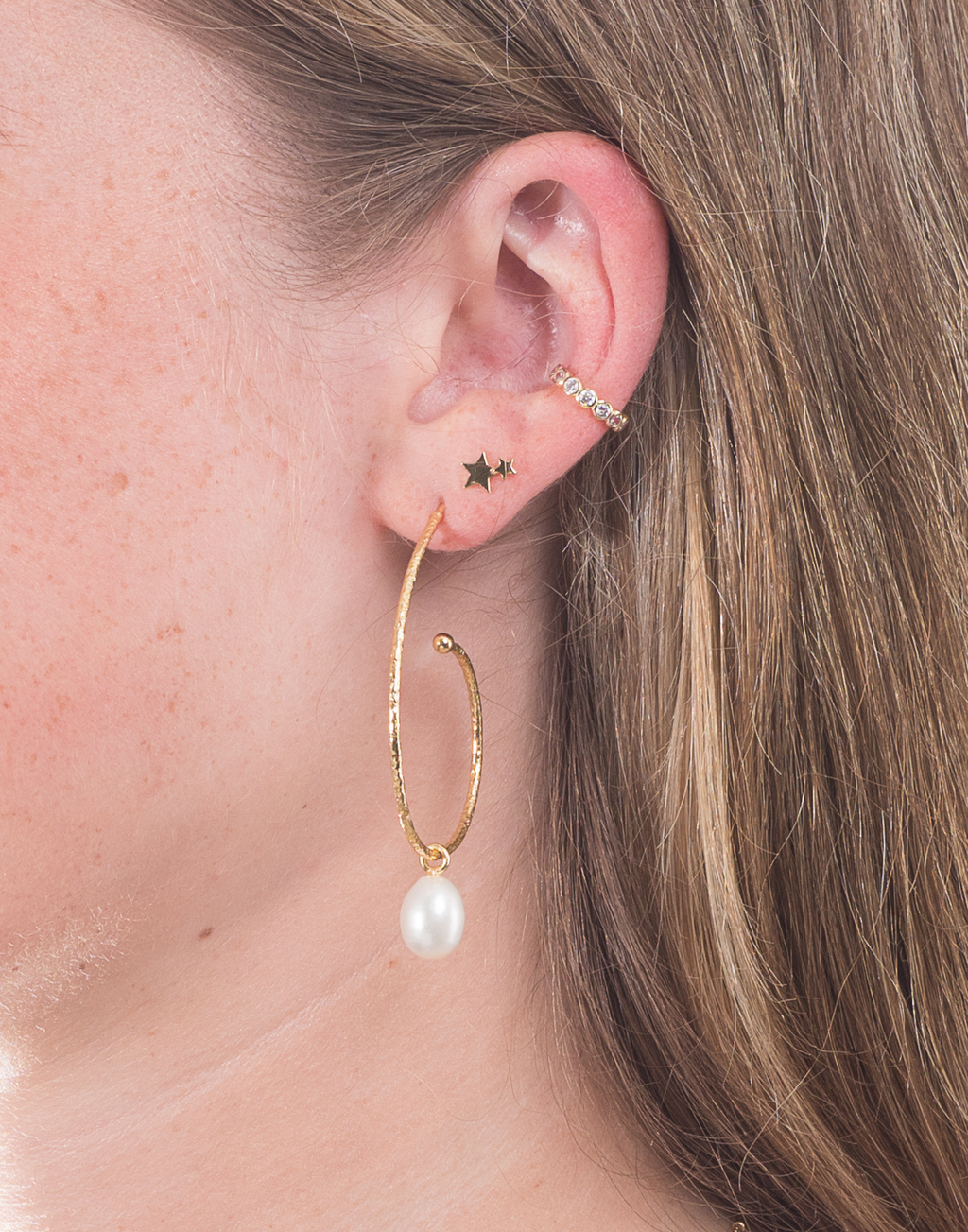 Large Gold Hoops with Pearl Drop
