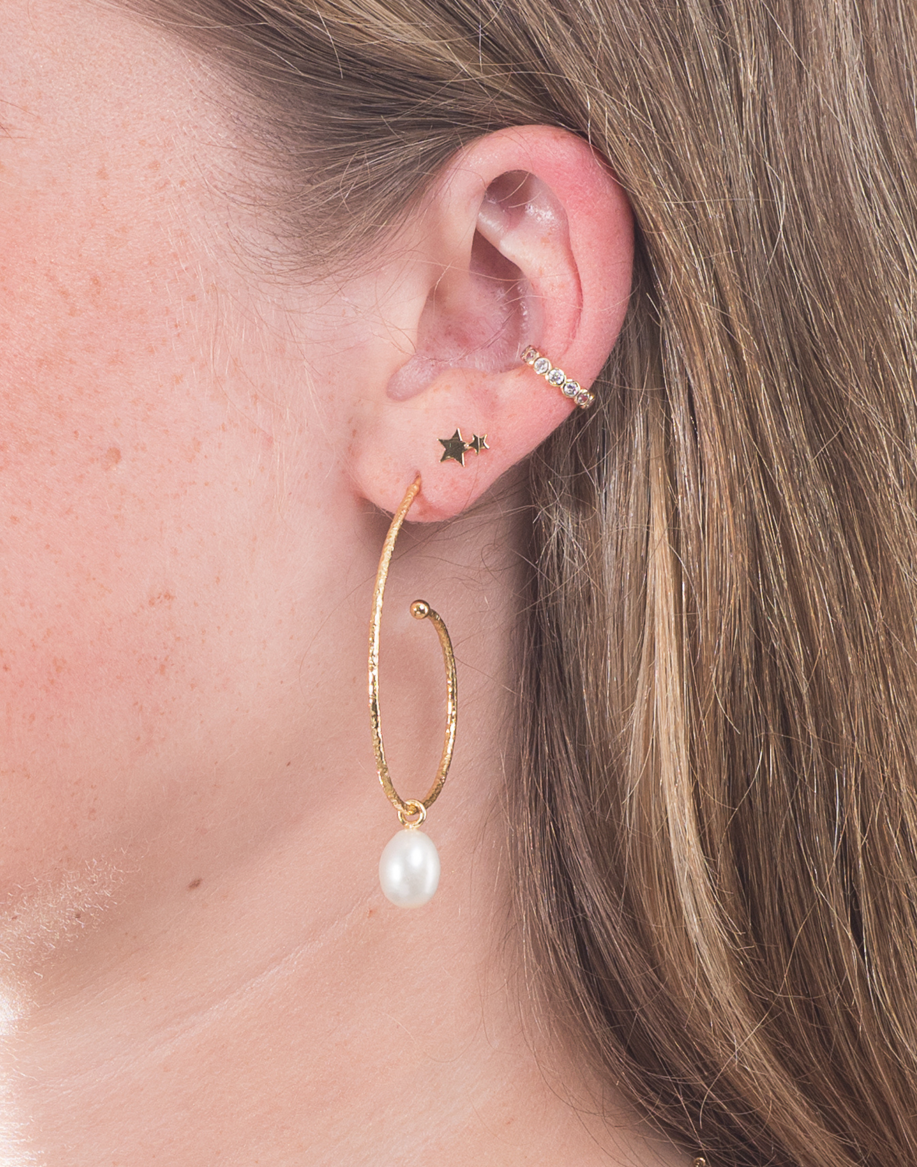 Large Gold Hoops with Pearl Drop