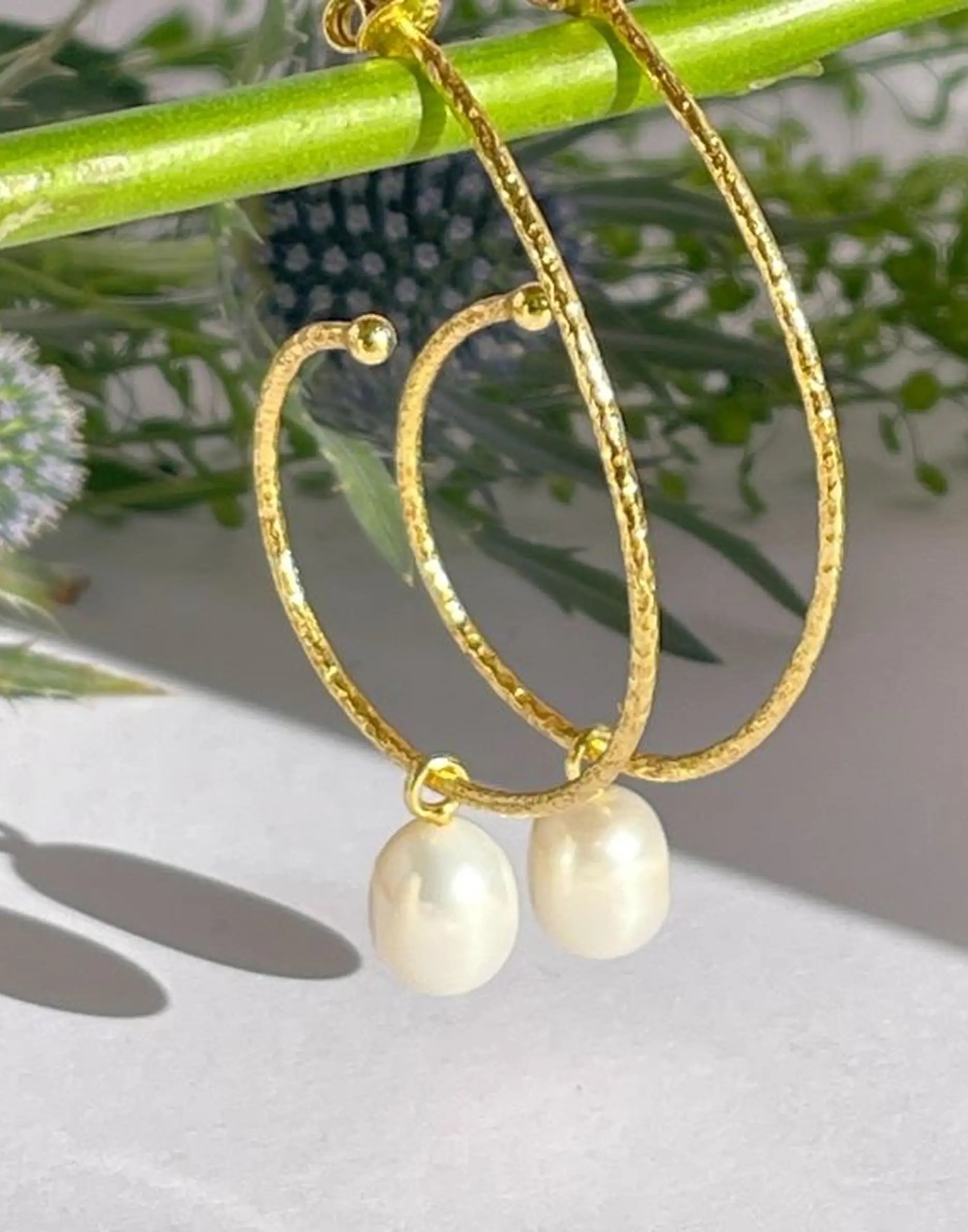 Large Gold Hoops with Pearl Drop