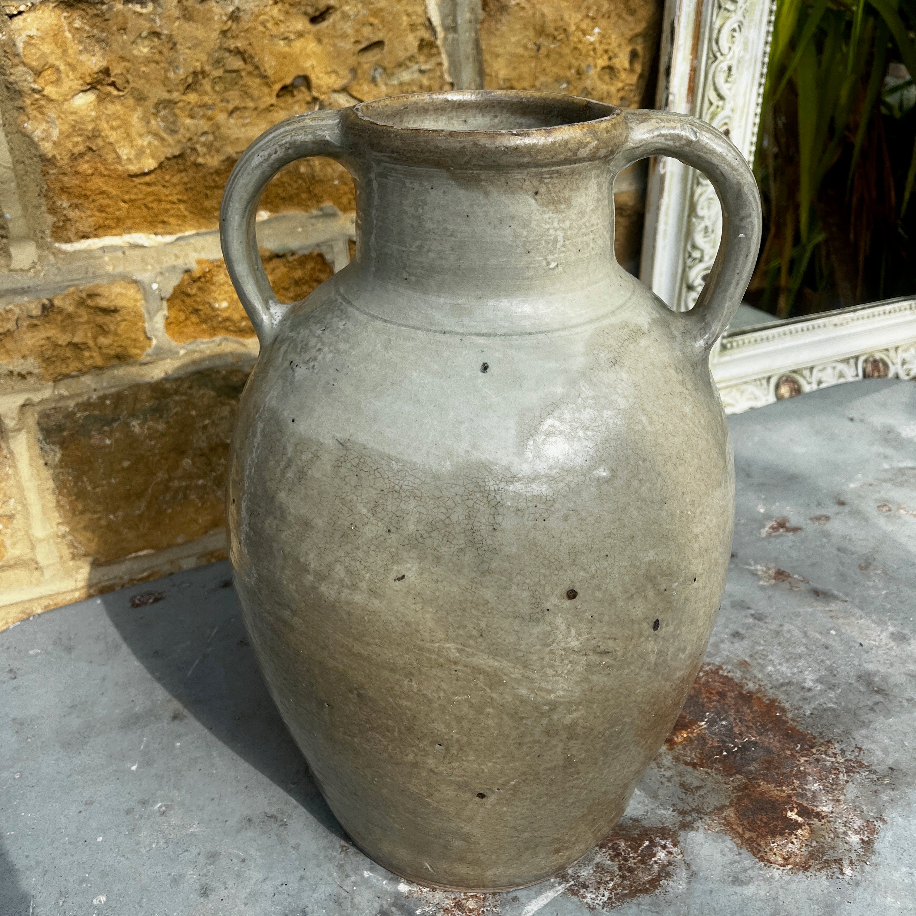 Antique Glazed Stoneware Beehive Jug with Handle and Spout