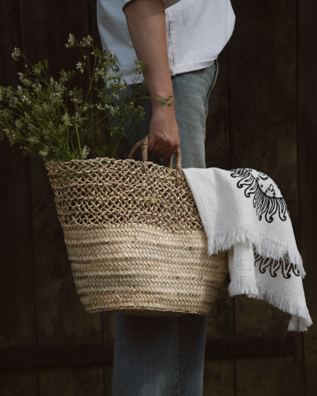 Lattice Detail Handmade Moroccan Straw Basket