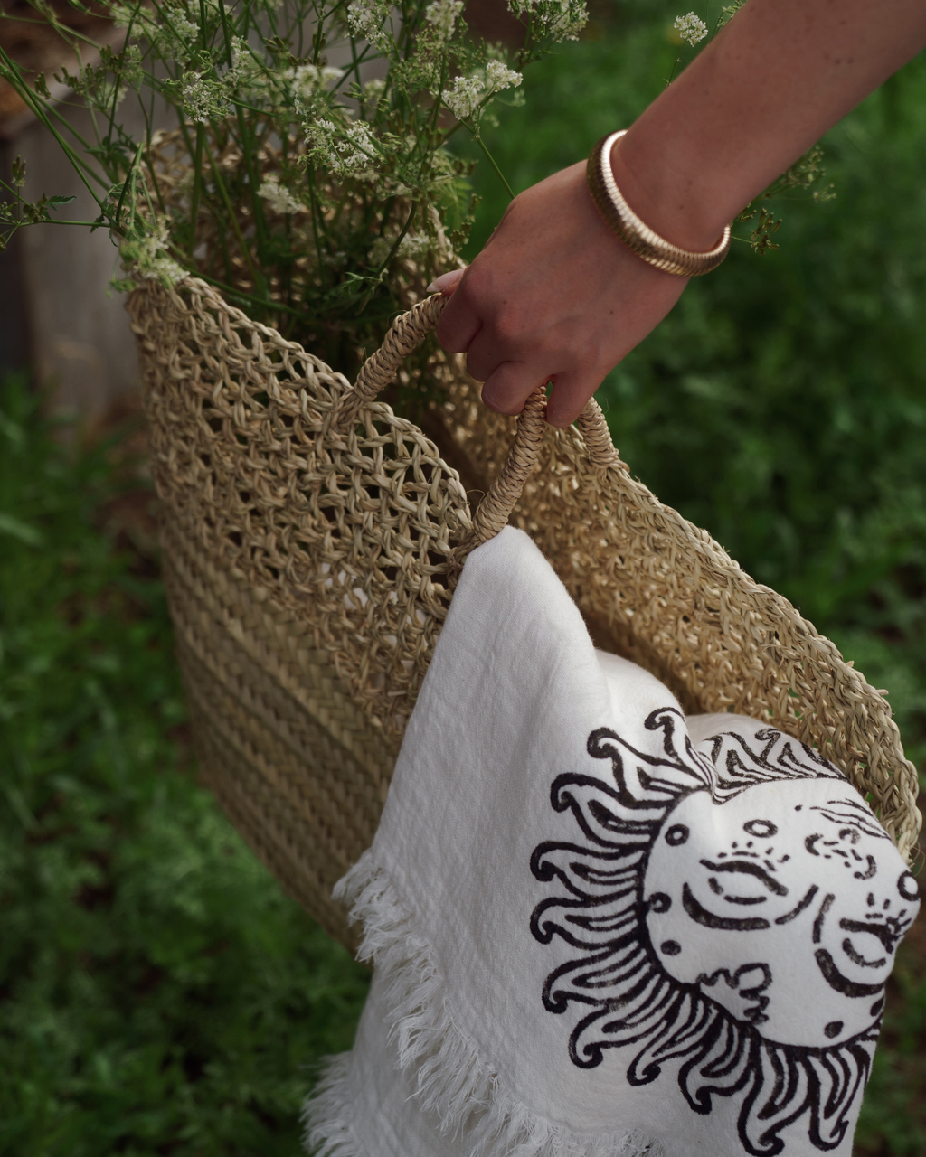 Lattice Detail Handmade Moroccan Straw Basket