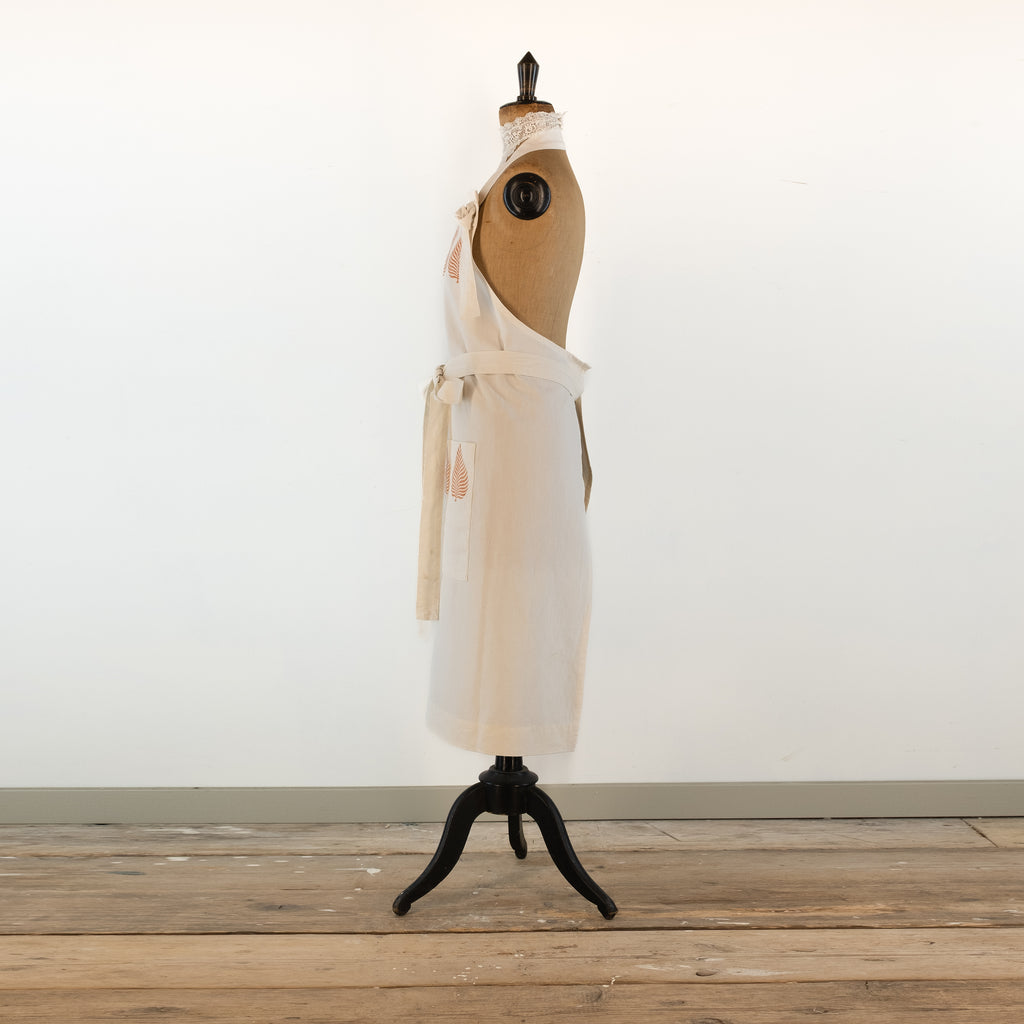 Large Leaf printed cook's apron, vintage French Linen