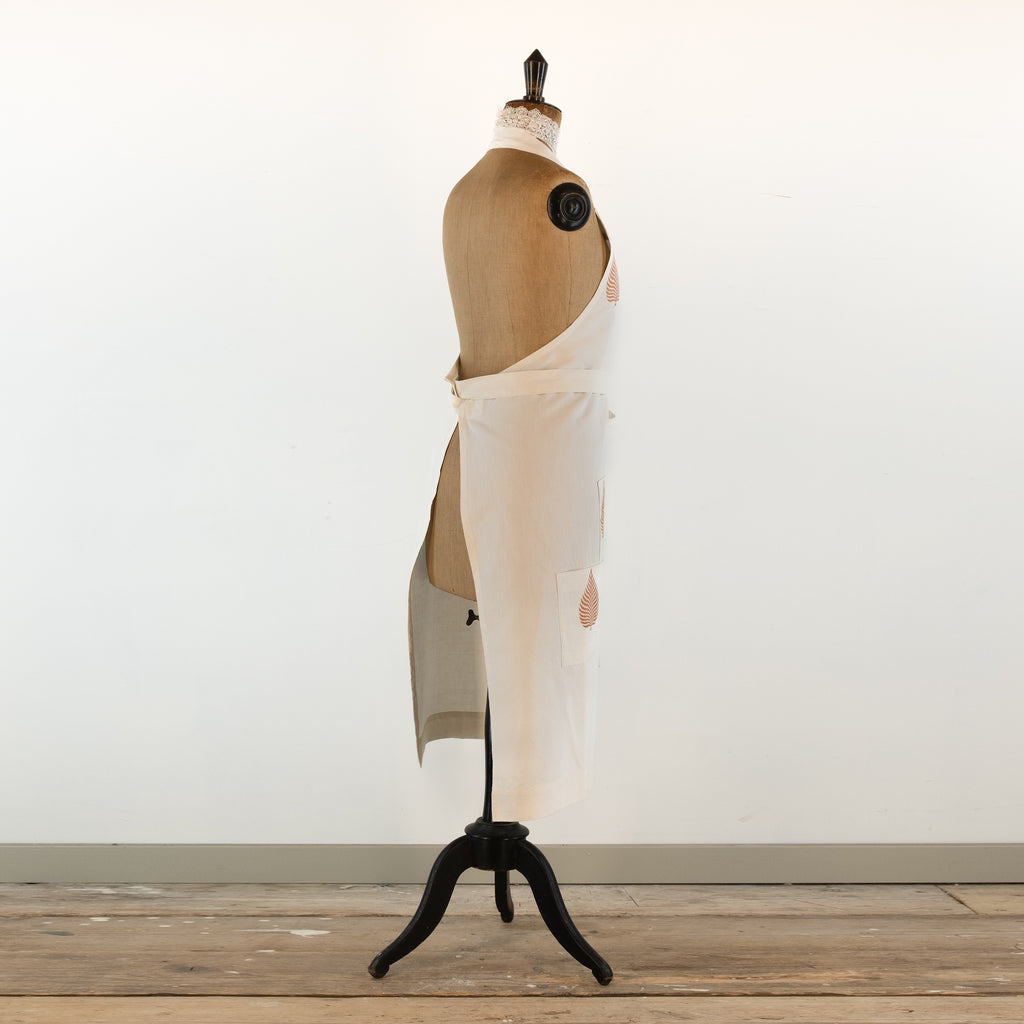 Large Leaf printed cook's apron, vintage French Linen