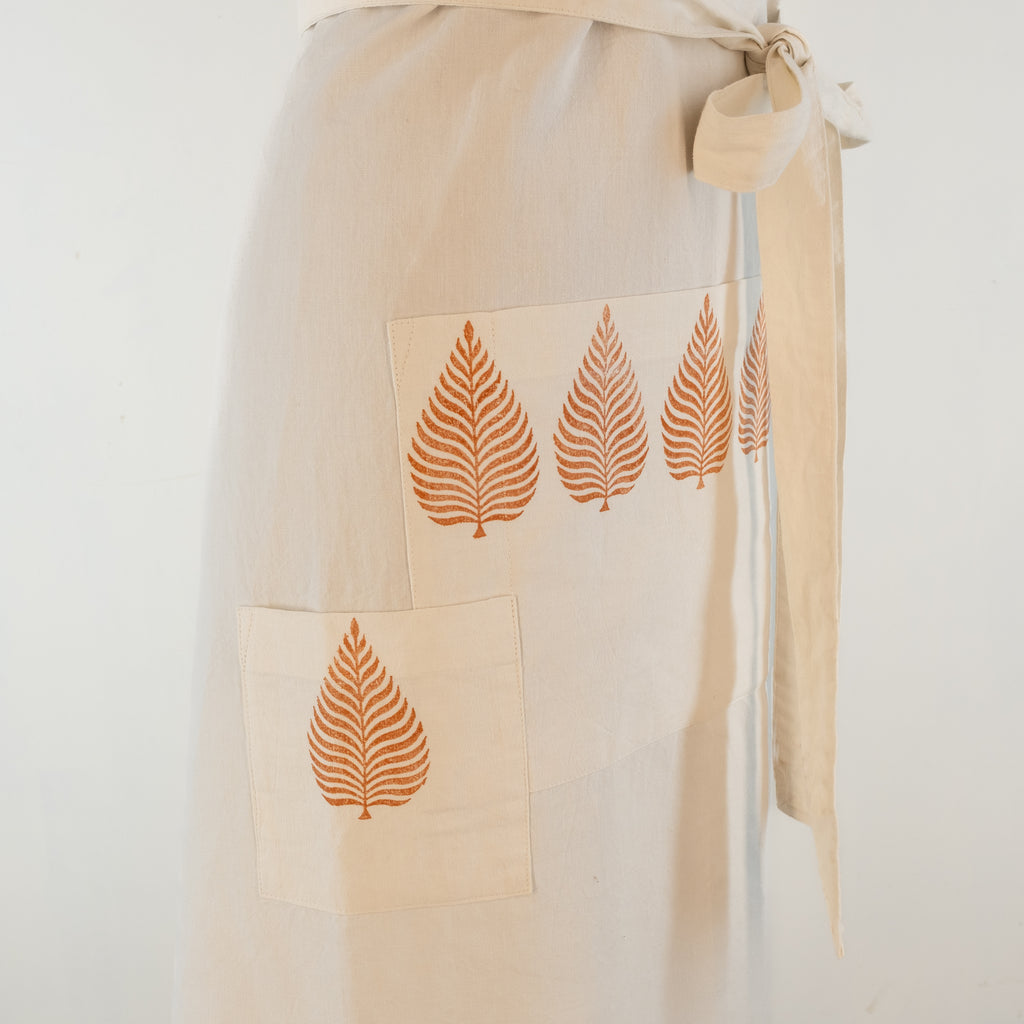 Large Leaf printed cook's apron, vintage French Linen