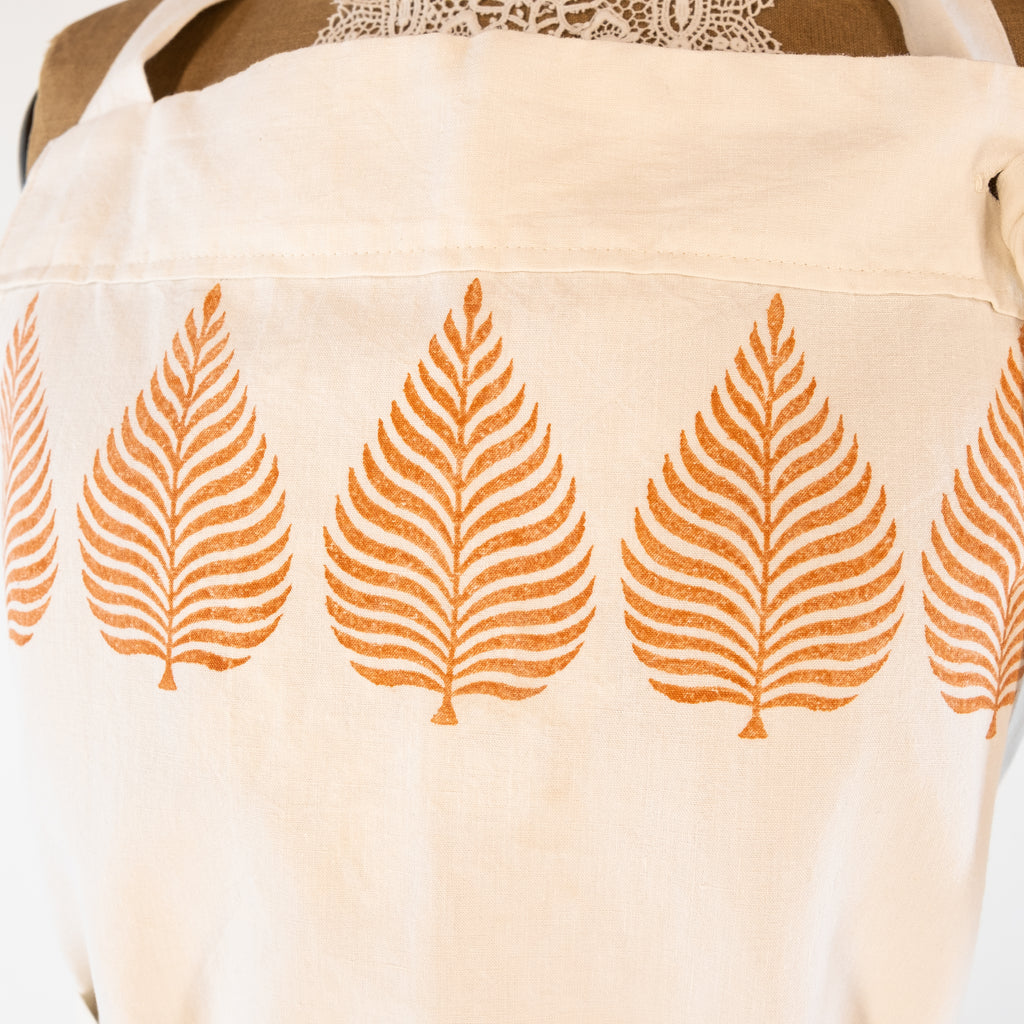 Large Leaf printed cook's apron, vintage French Linen