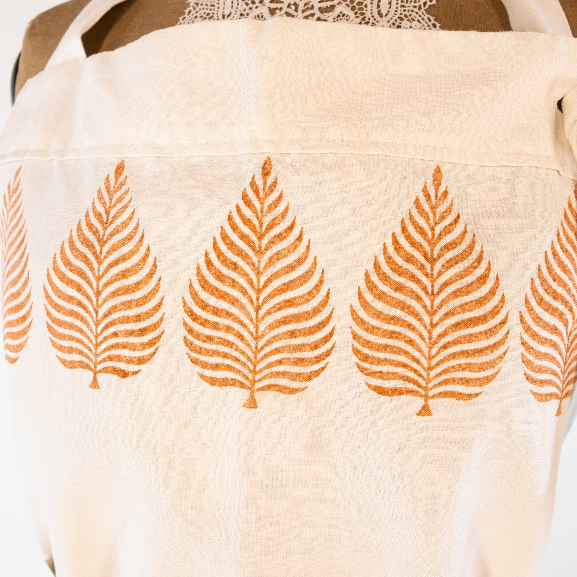 Large Leaf printed cook's apron, vintage French Linen