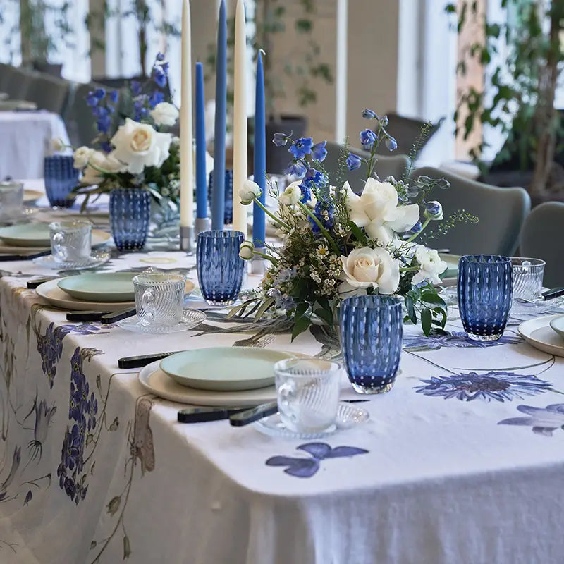 Linen Tablecloth 220 x 145cm | Blue Flower Garden