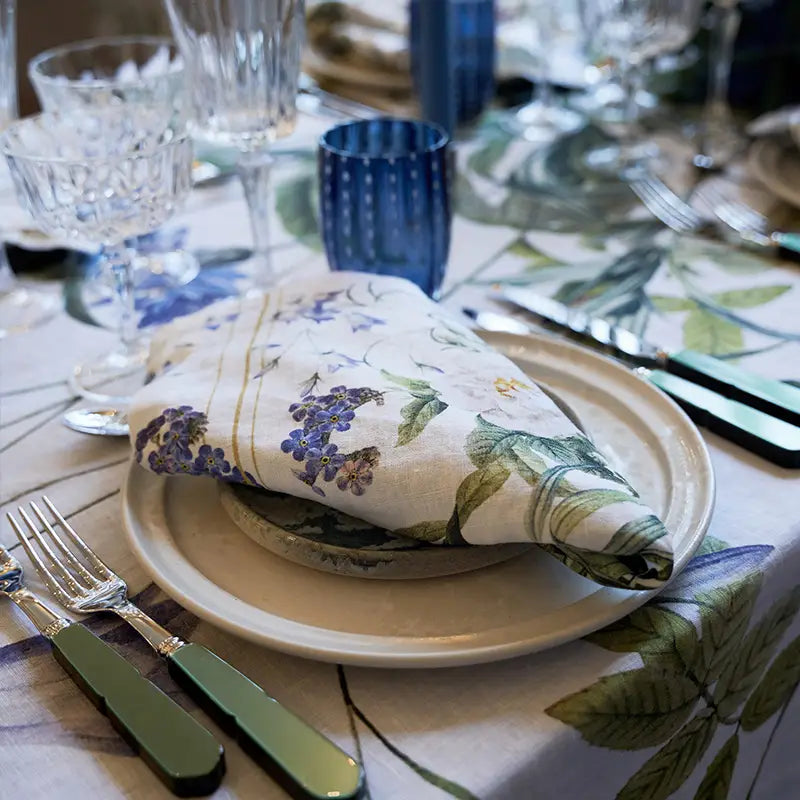 Linen Tablecloth 220 x 145cm | Blue Flower Garden
