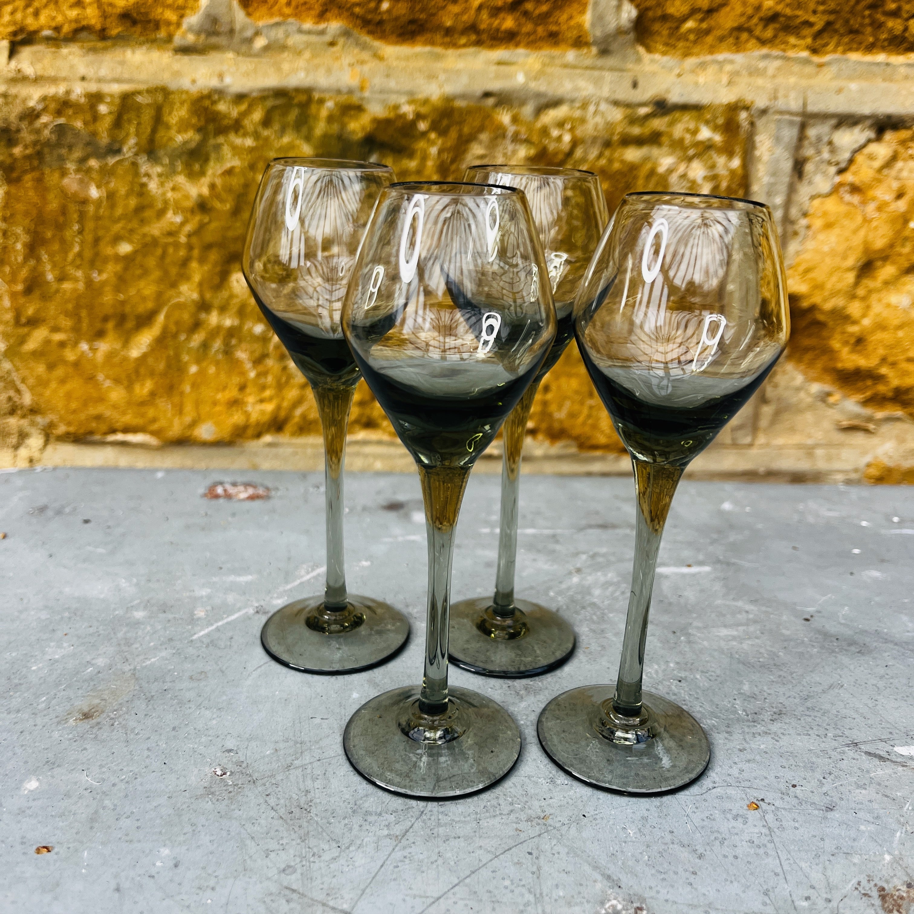 Vintage Smokey Grey/Green 1970's Liqueur Glasses