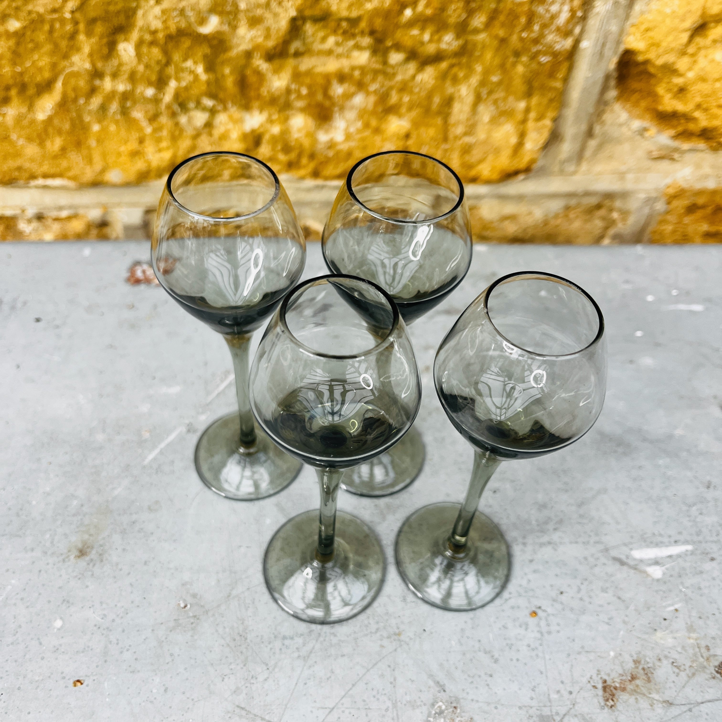 Vintage Smokey Grey/Green 1970's Liqueur Glasses