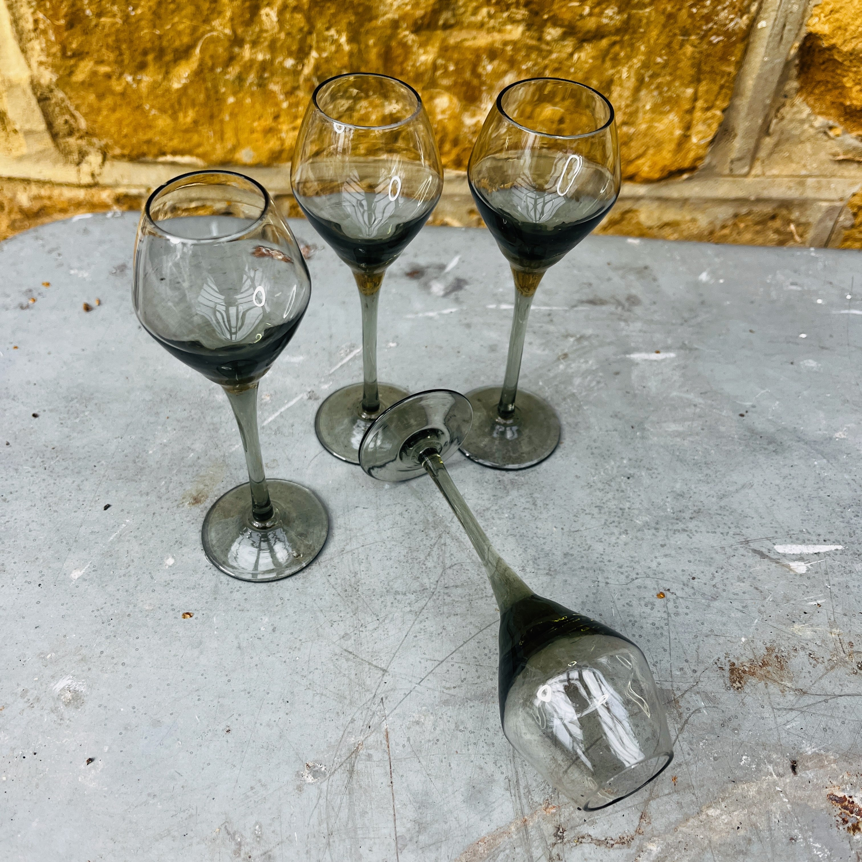 Vintage Smokey Grey/Green 1970's Liqueur Glasses