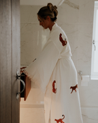 Long Cotton Robe: White with Cheetah