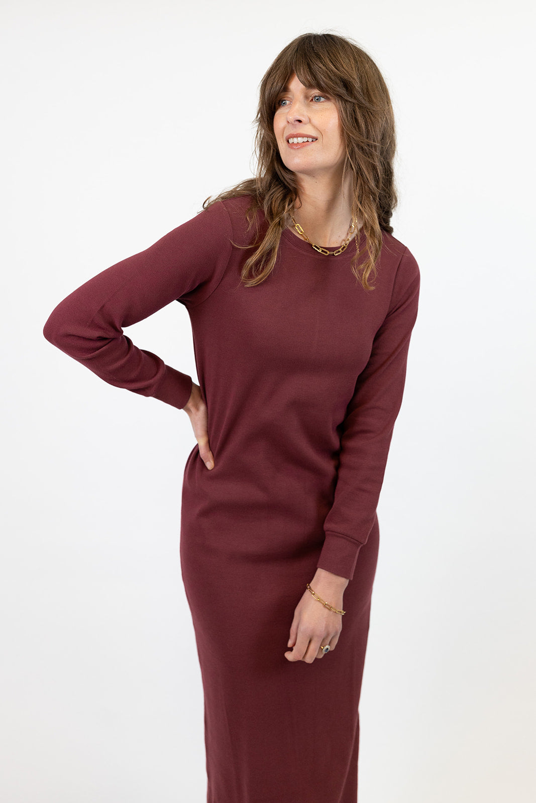 Lydia Organic Cotton Rib Burgundy Dress