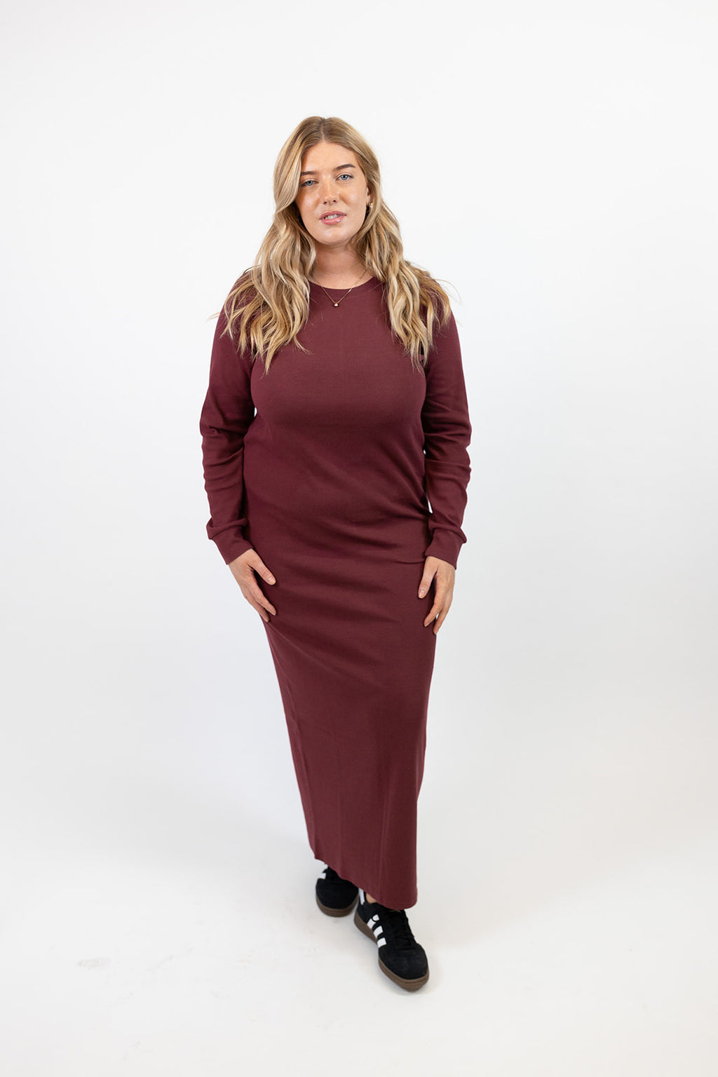 Lydia Organic Cotton Rib Burgundy Dress