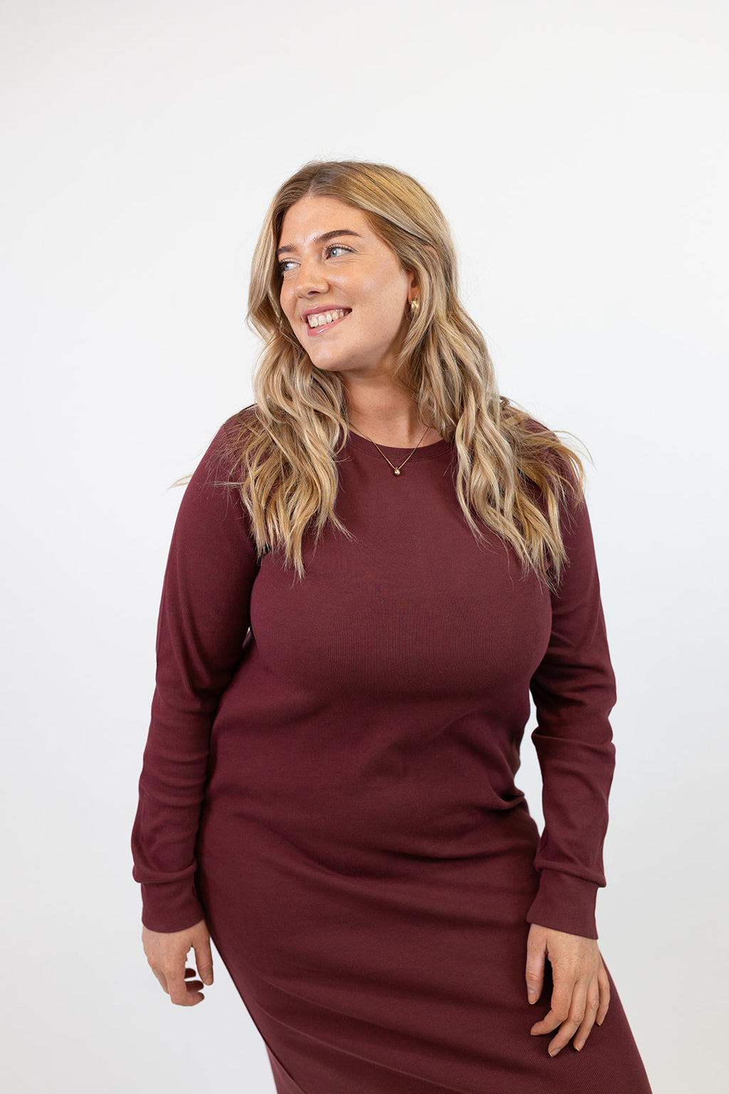 Lydia Organic Cotton Rib Burgundy Dress