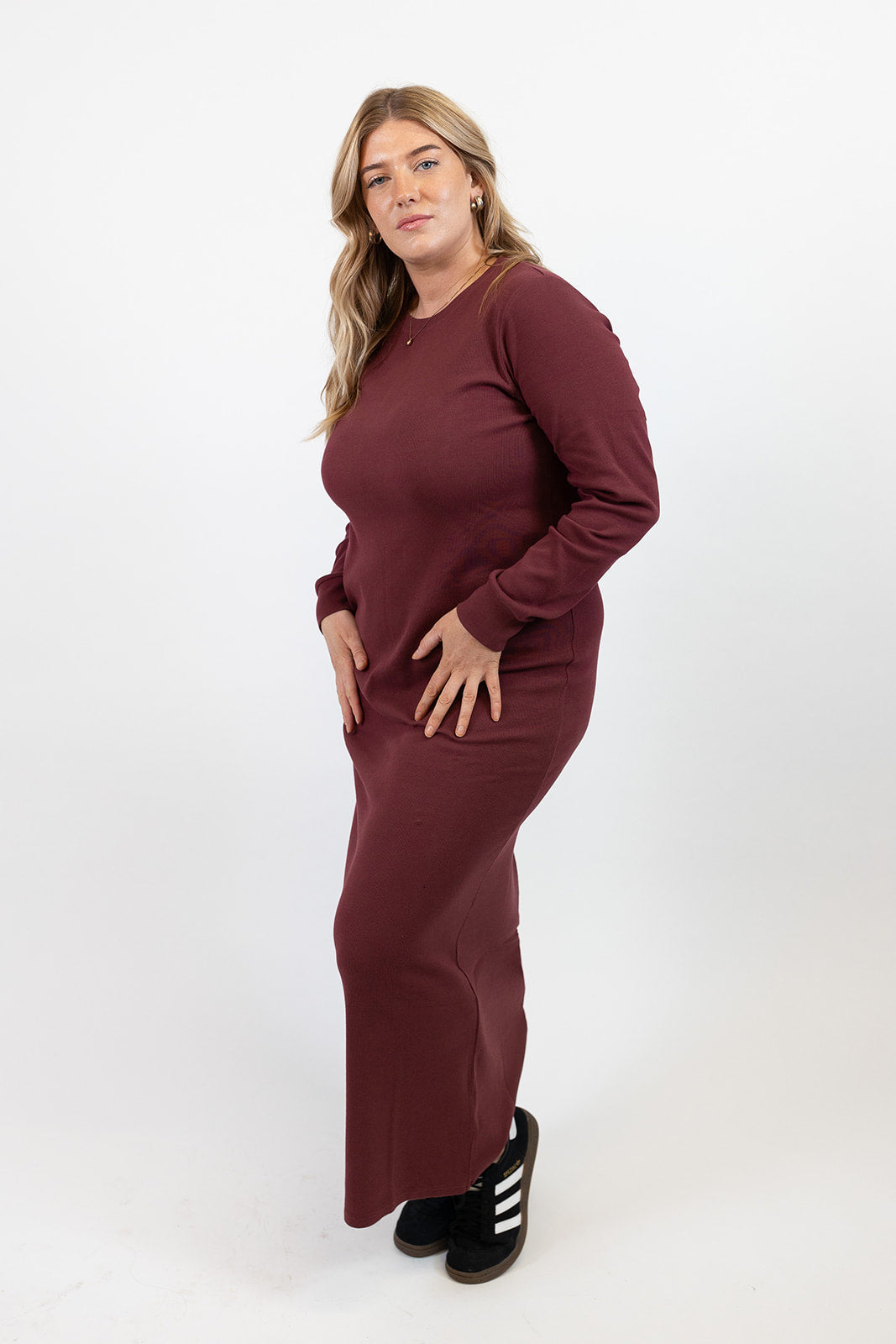 Lydia Organic Cotton Rib Burgundy Dress