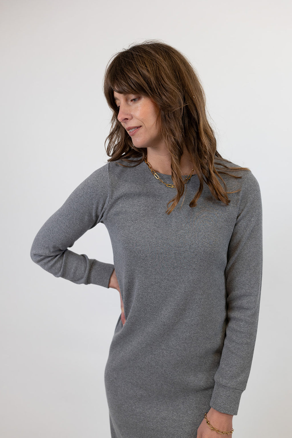 Lydia Organic Cotton Rib Charcoal Dress