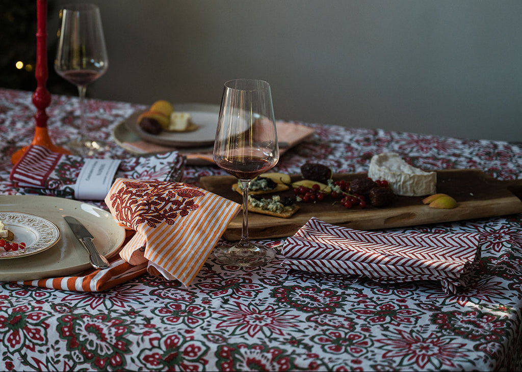 MEADOW GREEN hand block printed tablecloth