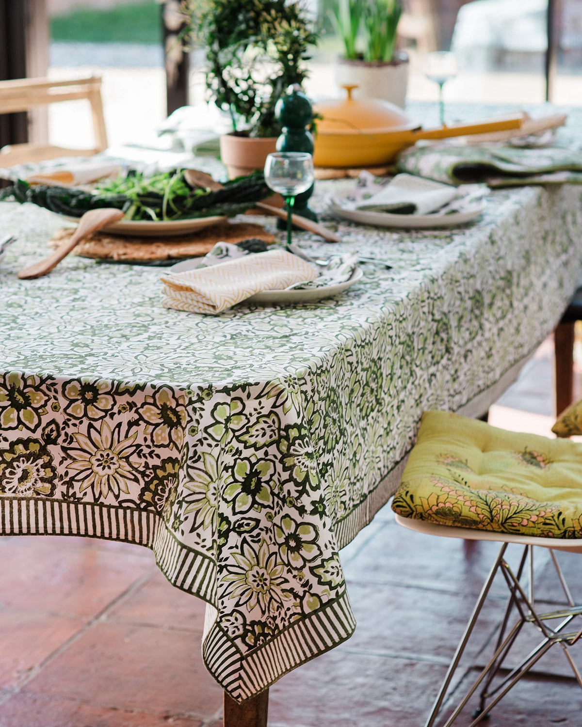 MEADOW SOFT PINK hand block printed tablecloth