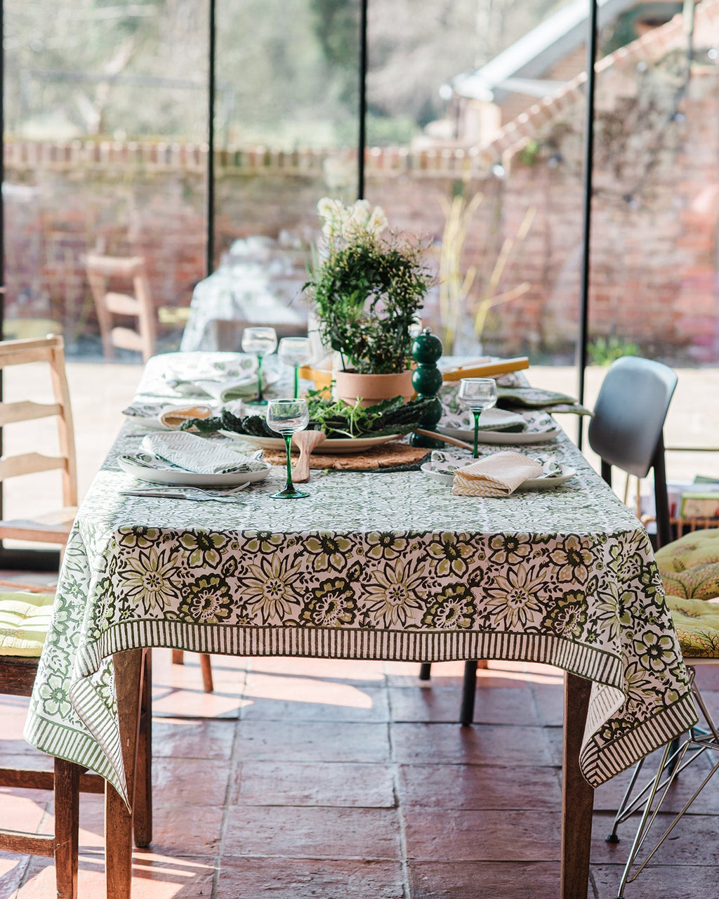 MEADOW SOFT PINK hand block printed tablecloth