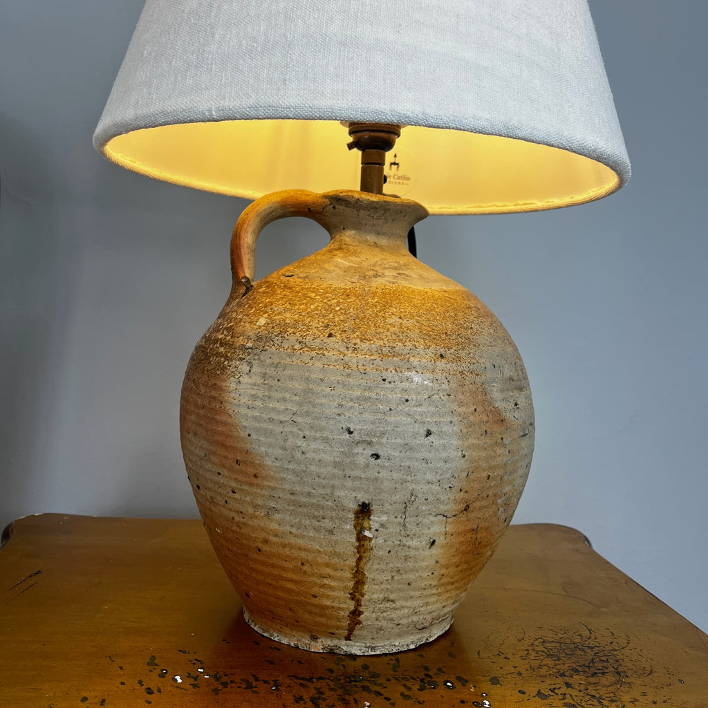 Medium Sized Hand-Made Vintage French Olive Oil Table Lamp