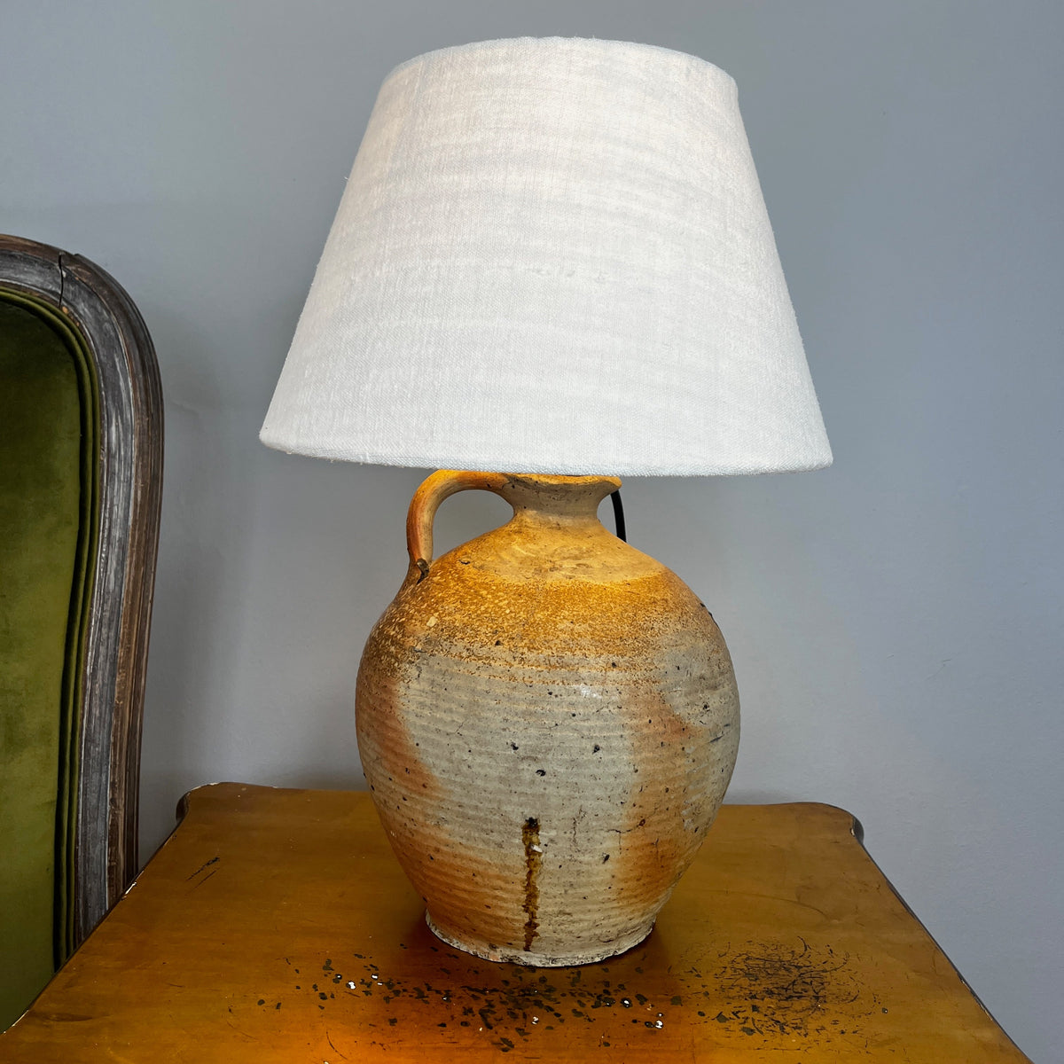 Medium Sized Hand-Made Vintage French Olive Oil Table Lamp
