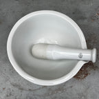 Large Antique French porcelain pharmacy mortar and pestle with GDV mark.