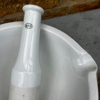 Large Antique French porcelain pharmacy mortar and pestle with GDV mark.