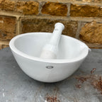 Large Antique French porcelain pharmacy mortar and pestle with GDV mark.