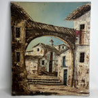 Medieval French Town Still-Life - Vintage Oil on Canvas