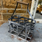 Vintage French Metal Bottle Holder with Wooden Handle