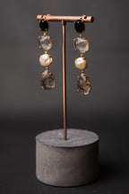 Black onyx, pearl and quartz drop earrings