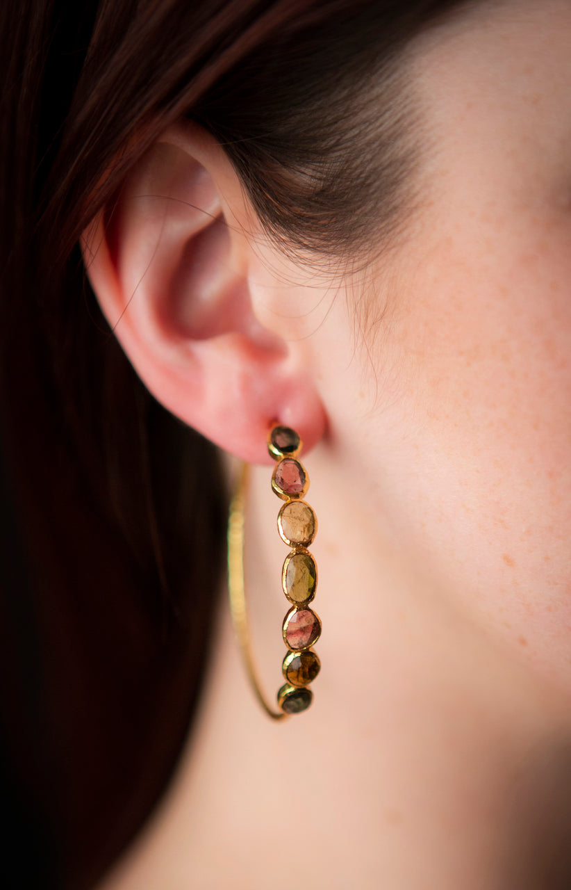 Tourmaline statement hoop earrings