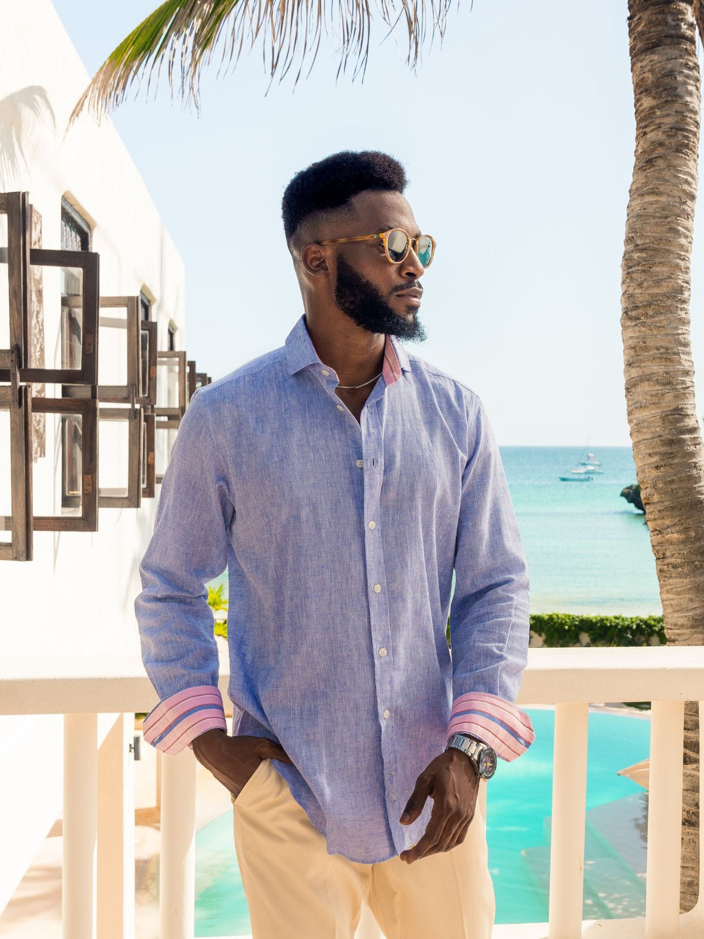 Mida Blue Cotton/Linen Shirt