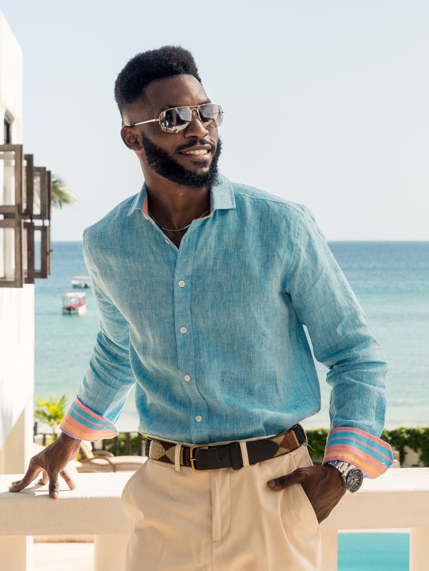 Nyota Turquoise Linen Shirt