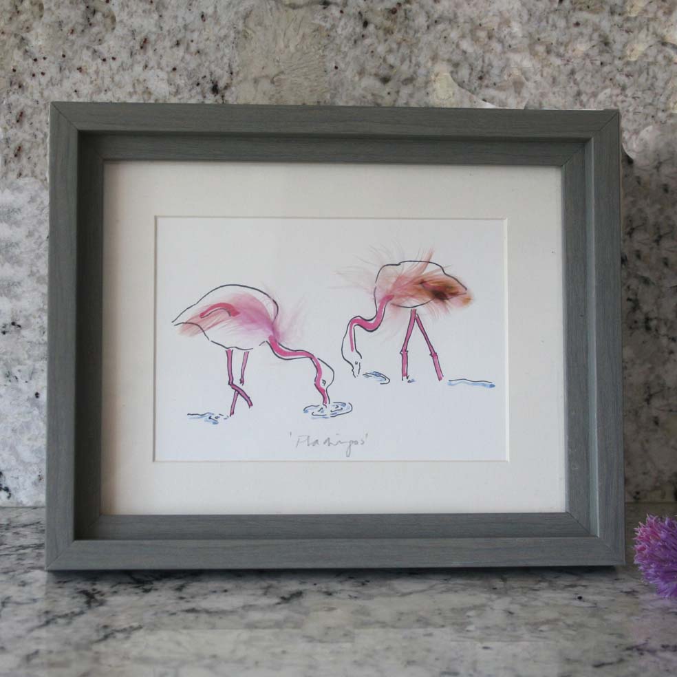 Flamingos Drinking Mini Print