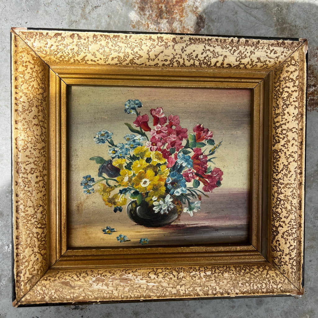 Framed Vintage Oil on Canvas - Floral Still-Life