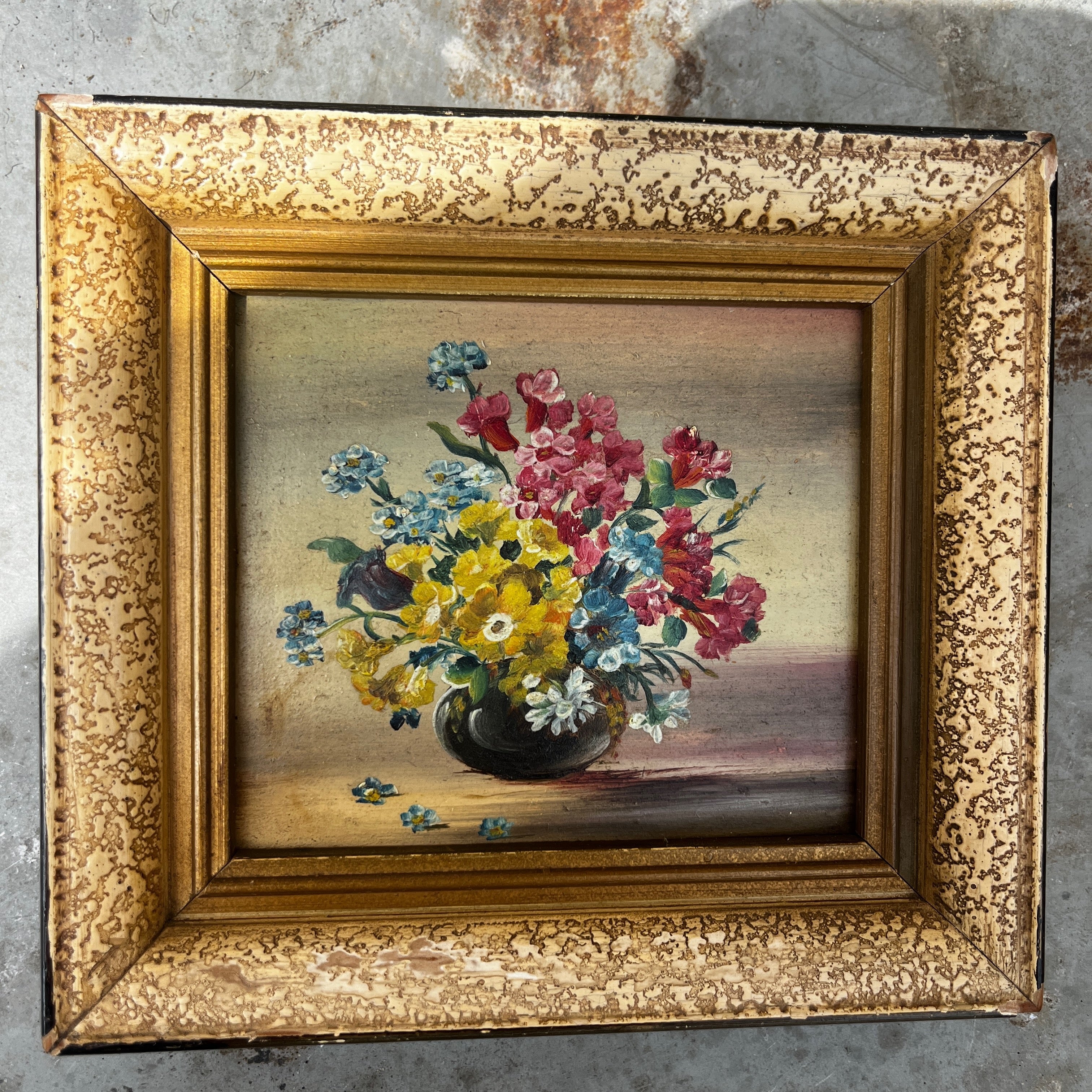 Framed Vintage Oil on Canvas - Floral Still-Life