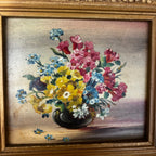 Framed Vintage Oil on Canvas - Floral Still-Life