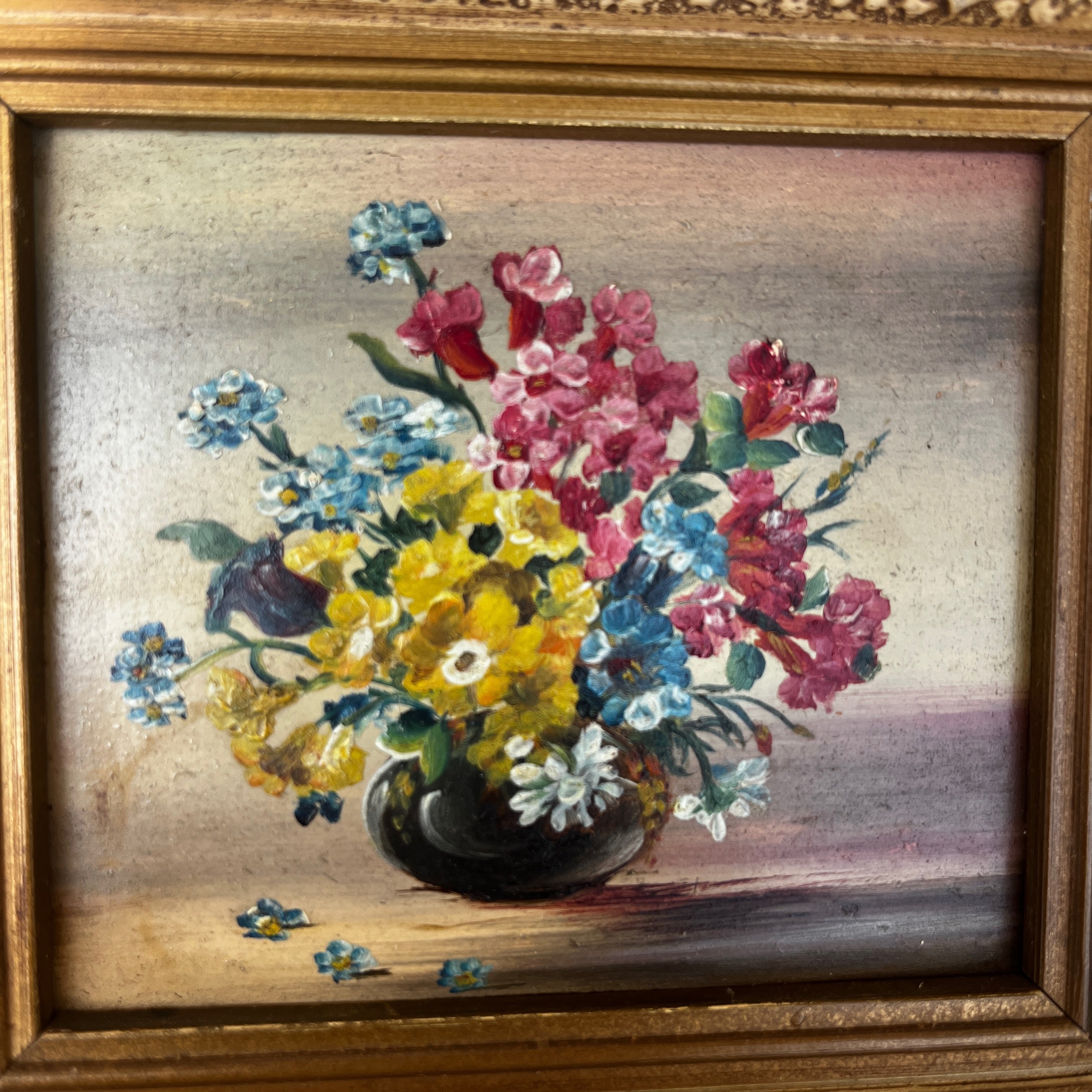 Framed Vintage Oil on Canvas - Floral Still-Life
