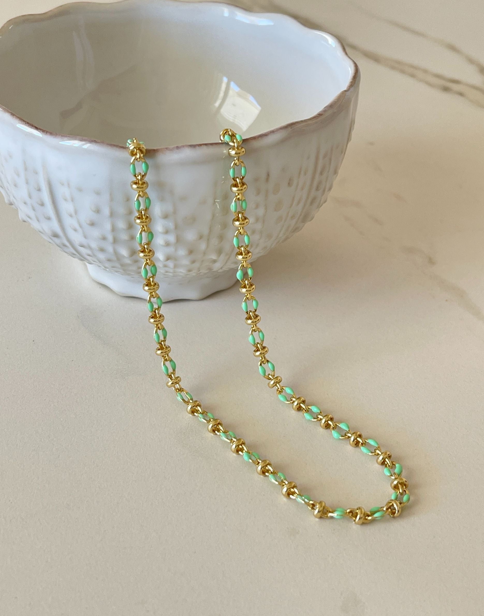 Mint Green Enamel Necklace