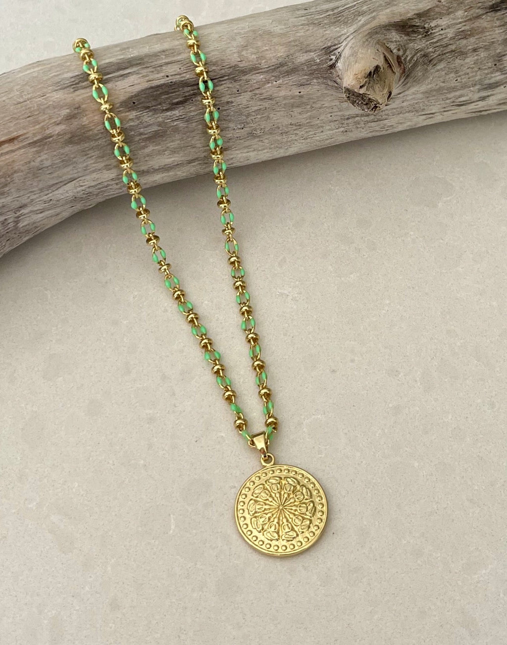 Mint Green Enamel Necklace